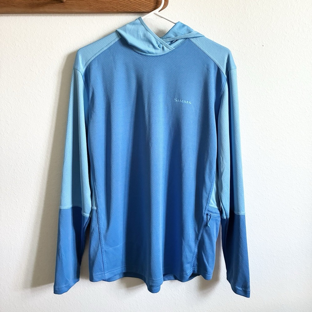 Simms SolarFlex UPF Hooded Lightweight Long Sleeve Fishing Shirt Mens Medium